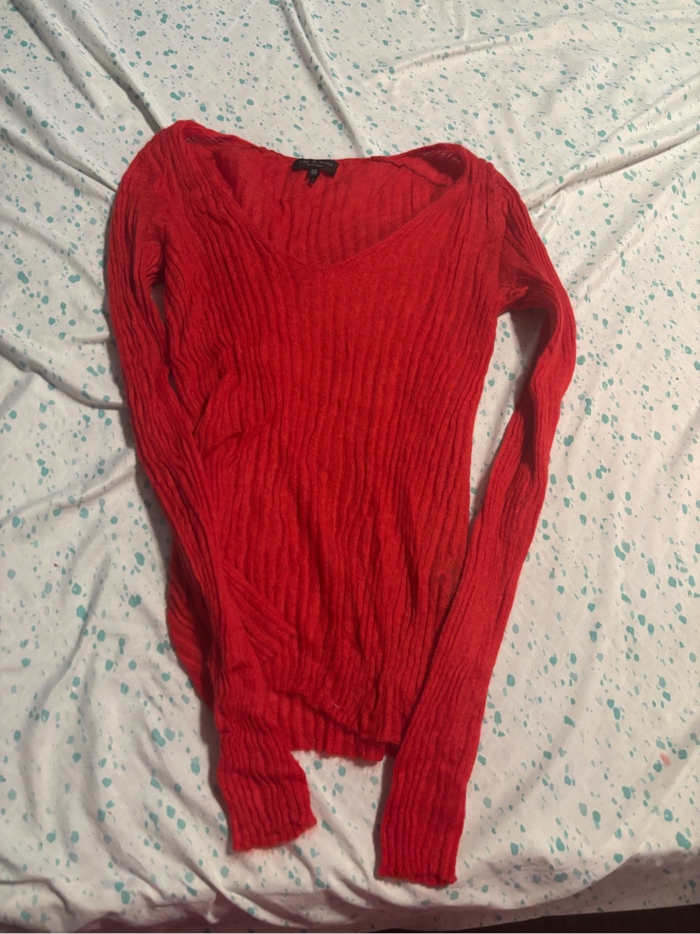 rag & bone Red Ribbed V-Neck Sweater Top